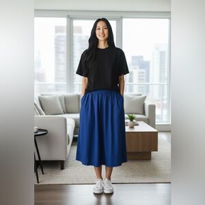 ORVIS WOMENS SIZE 6 LINEN BLEND NAVY BLUE MAXI SKIRT - SIZE 6 - NWT - PULL ON